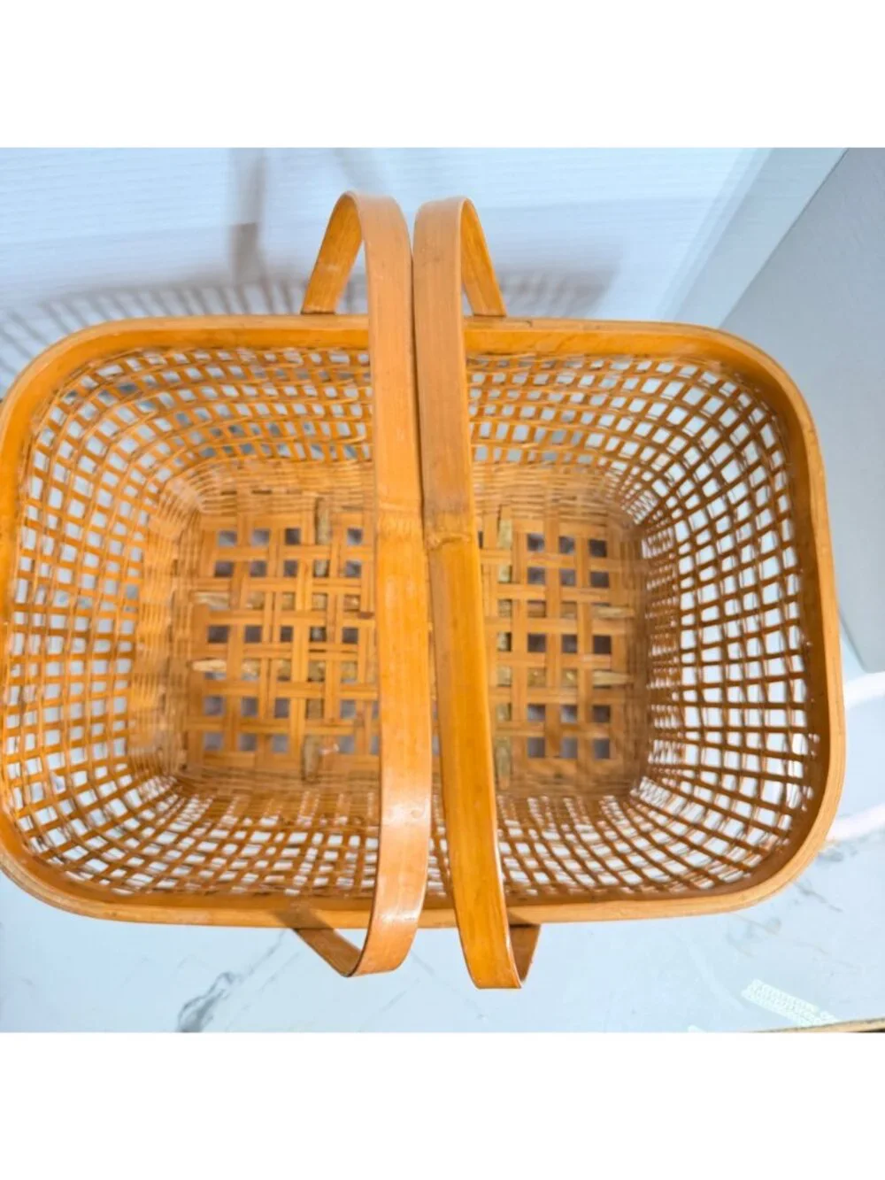 Vintage Wicker Picnic Basket Woven Gathering Market Basket Dual Handles Boho